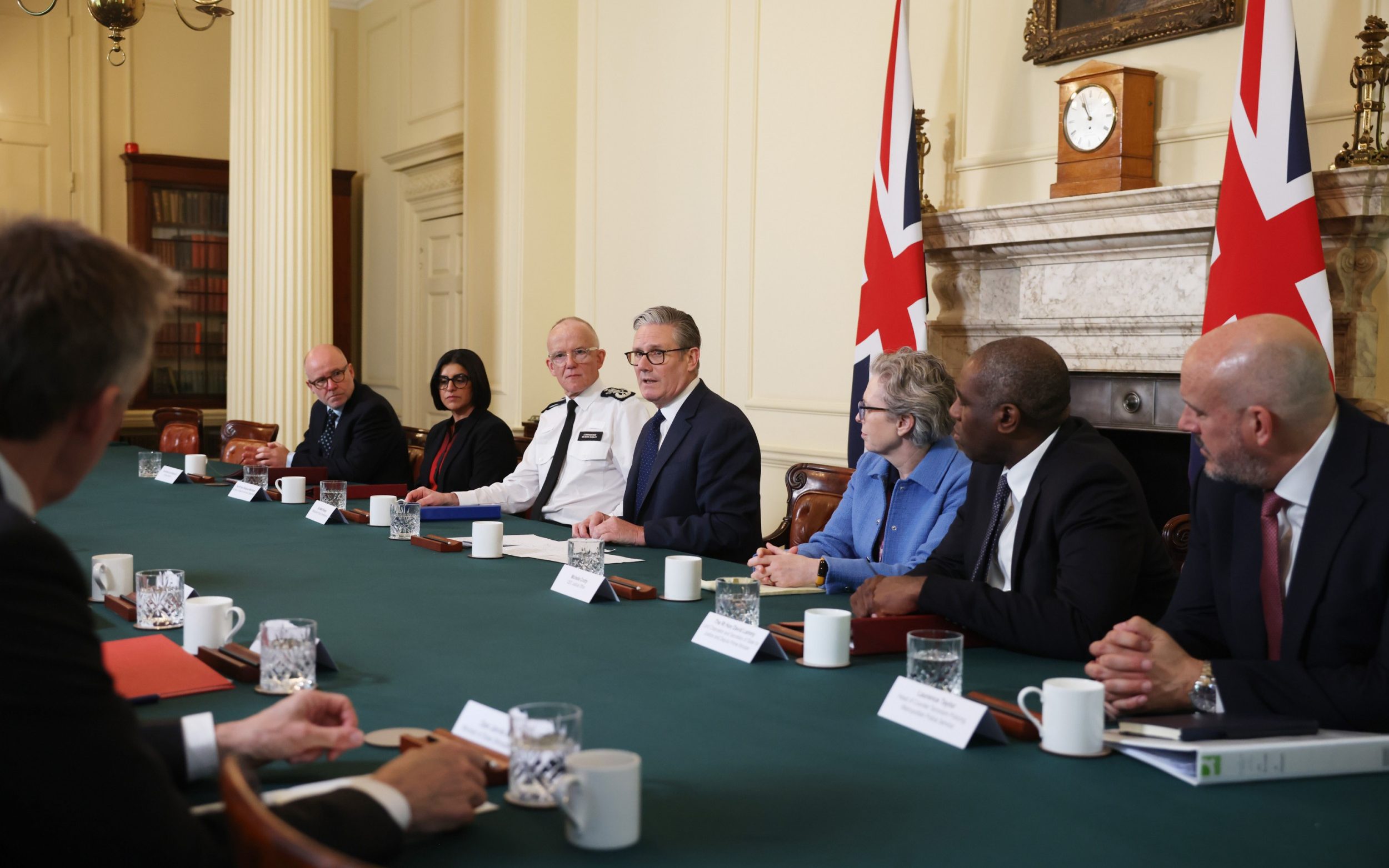 Shabana Mahmood (second left) attends a meeting with Sir Keir Starmer and Sir Mark Rowley on Thursday - Dan Kitwood/PA