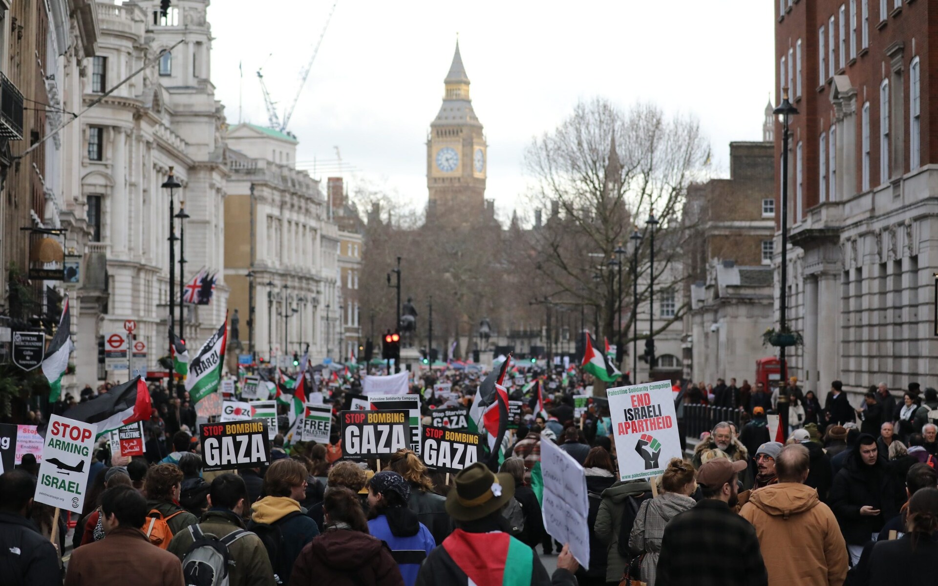 Pro-Palestine protesters march at a demonstration in London on Jan 31