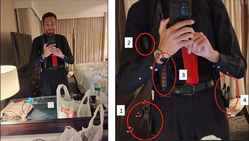 This image contained in a court filing by the Department of Justice shows Cole Tomas Allen inside his hotel room in Washington, 25 April, 2026 AP Photo