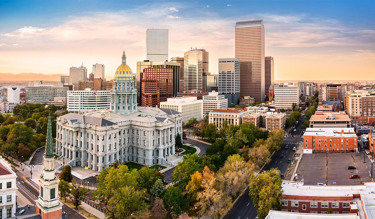 Aerial view of Colorado Capitol and Denver, Colorado skyline at sunset. Pic: Shutterstock