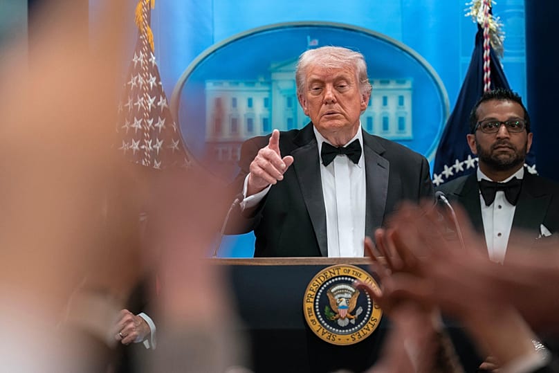 US President Donald Trump speaks in the James Brady Press Briefing Room at the White House, 25 April, 2026 AP Photo