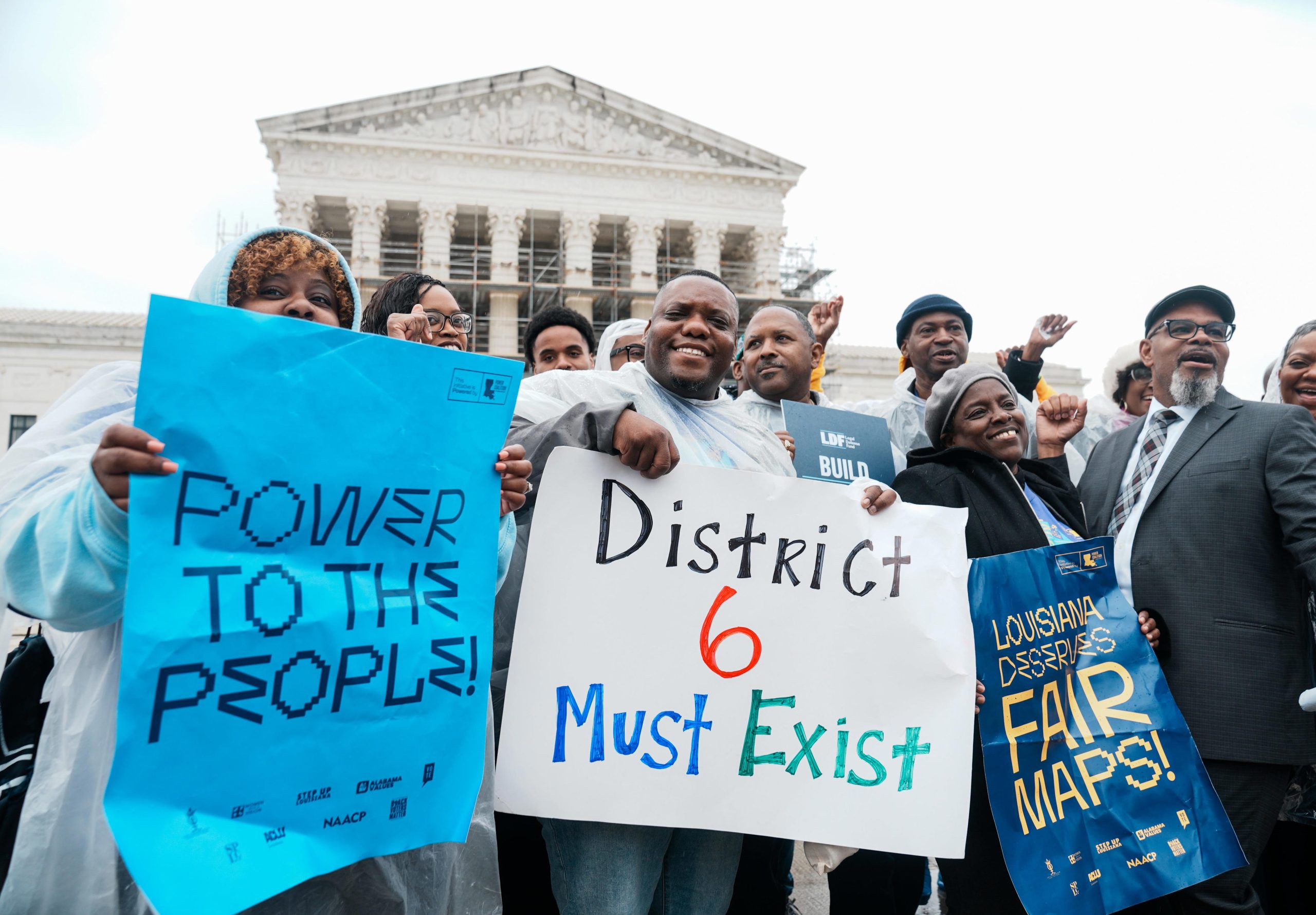 People rally outside the U.S. Supreme Court following arguments heard March 24, 2025, about Louisiana's congressional map.