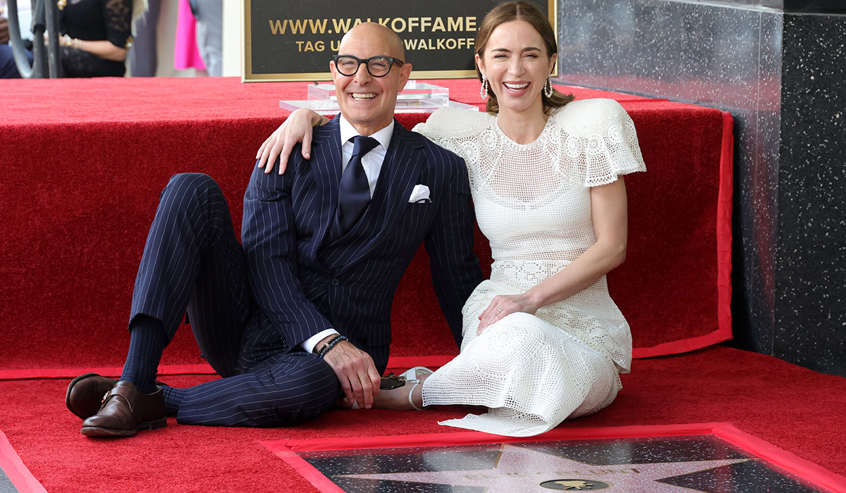 Stanley Tucci and Emily Blunt on the Hollywood Walk of Fame. Pic: Kevin Winter/Getty Images