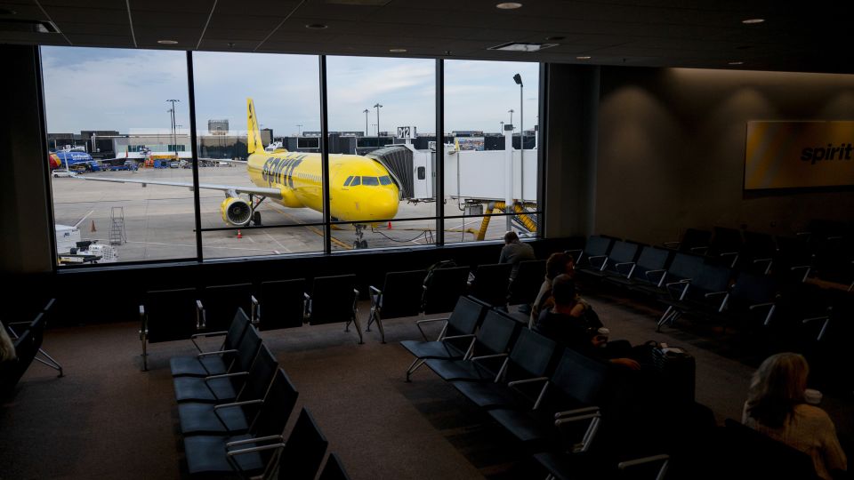 A Spirit Airlines airplane is shown at Baltimore Washington International Thurgood Marshall Airport in Baltimore, Maryland, on Saturday, May 2, 2026.