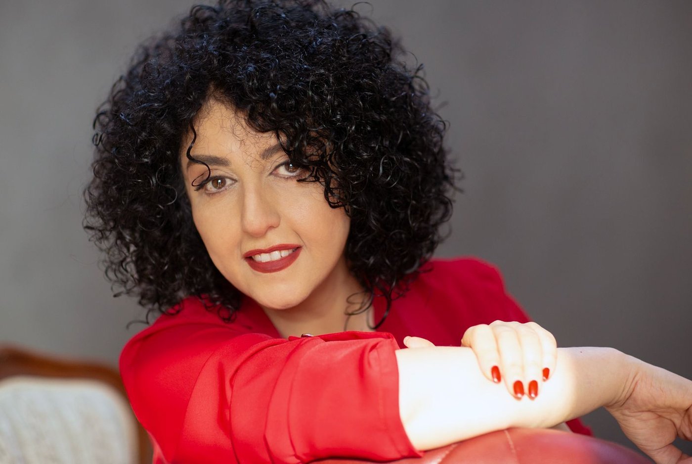 This photo provided by the Narges Mohammadi Foundation shows Narges Mohammadi posing for a portrait in Tehran, Iran on Feb. 9, 2025. (Nooshin Jafari/Narges Mohammadi Foundation via AP)