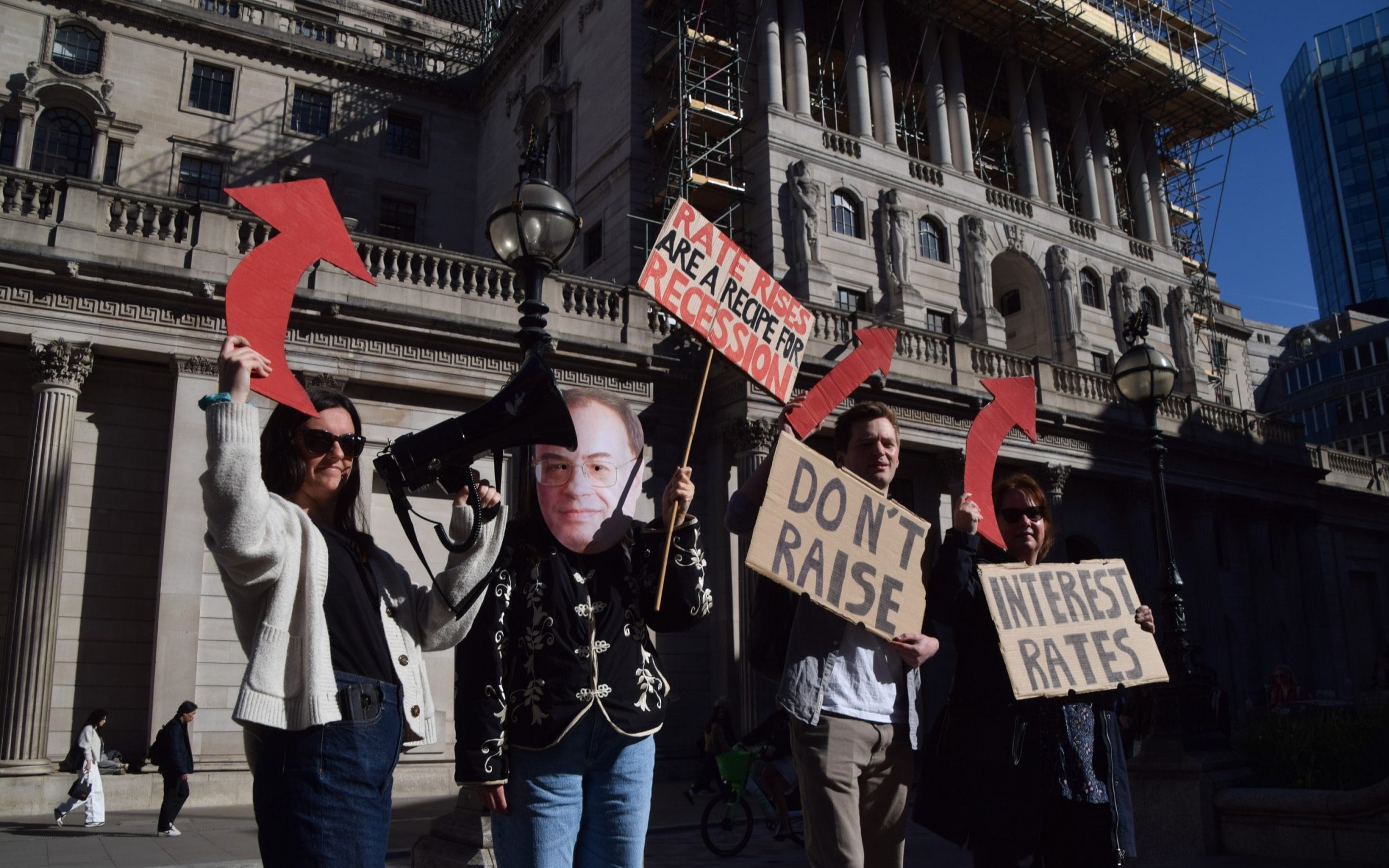 Activists from Positive Money urged the Bank of England not to raise interest rates today - Vuk Valcic/ZUMA Press Wire/Shutterstock