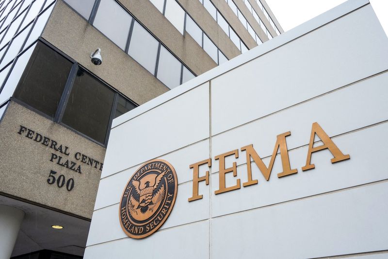FILE PHOTO: The U.S. Homeland Security Federal Emergency Management Agency (FEMA) sign at Federal Center Plaza in Washington, D.C., U.S., February 15, 2026. REUTERS/Ken Cedeno/File Photo