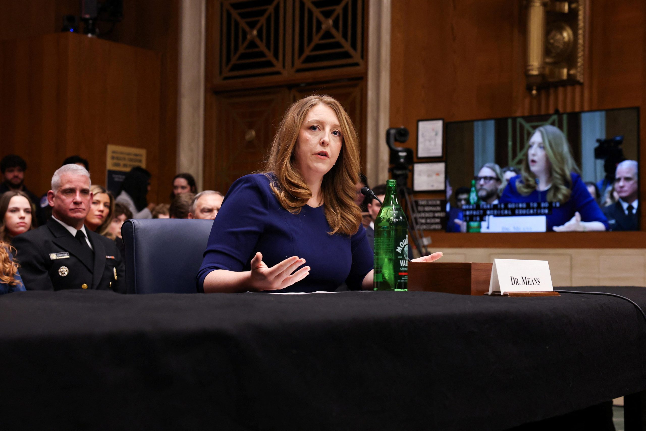Casey Means, nominated to serve as the next U.S. surgeon general, testifies before a Senate confirmation hearing in Washington, DC, on Feb. 25, 2026.