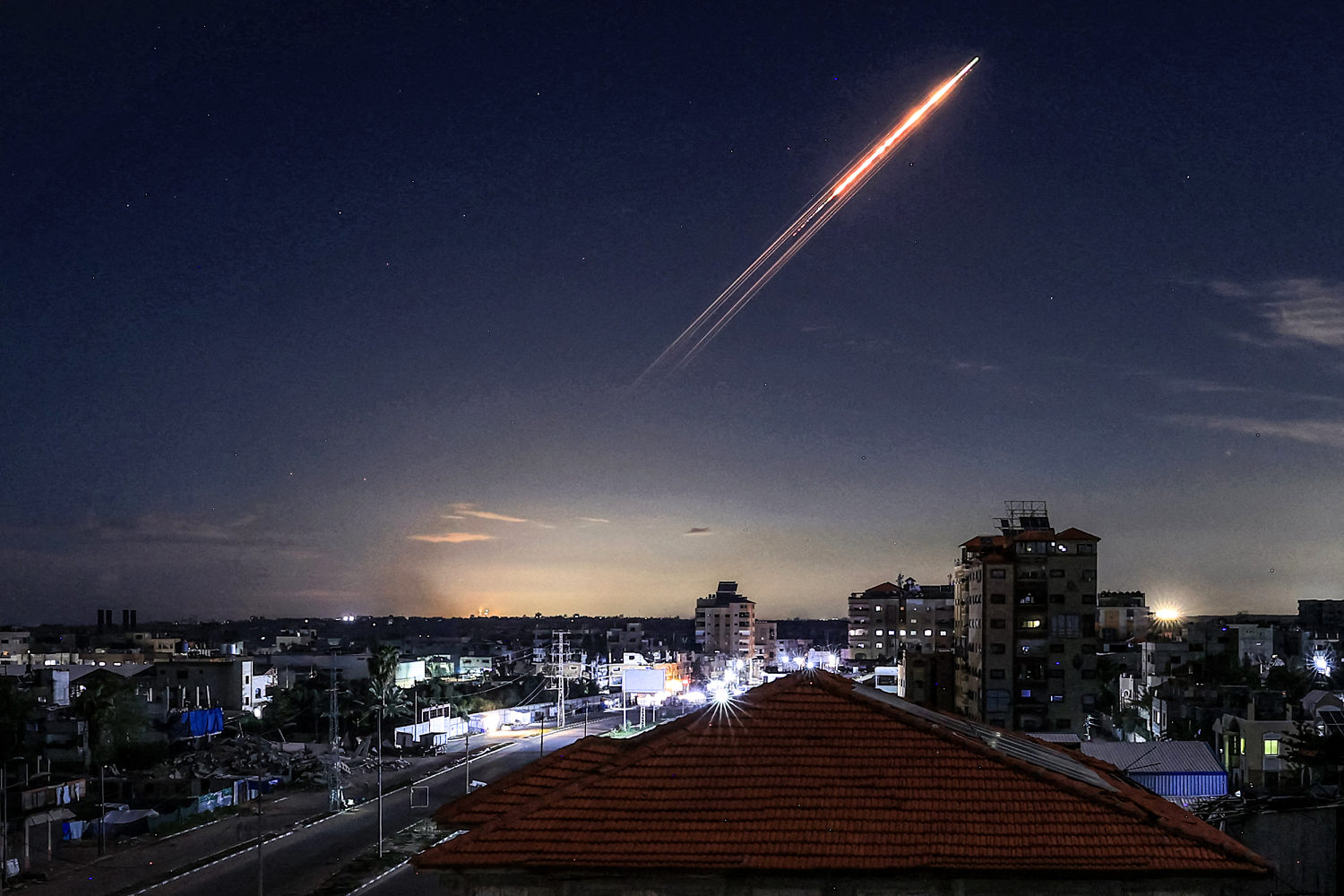 A missile launched from Iran is seen from the central Gaza Strip on March 1. (Eyad Baba / AFP - Getty Images)