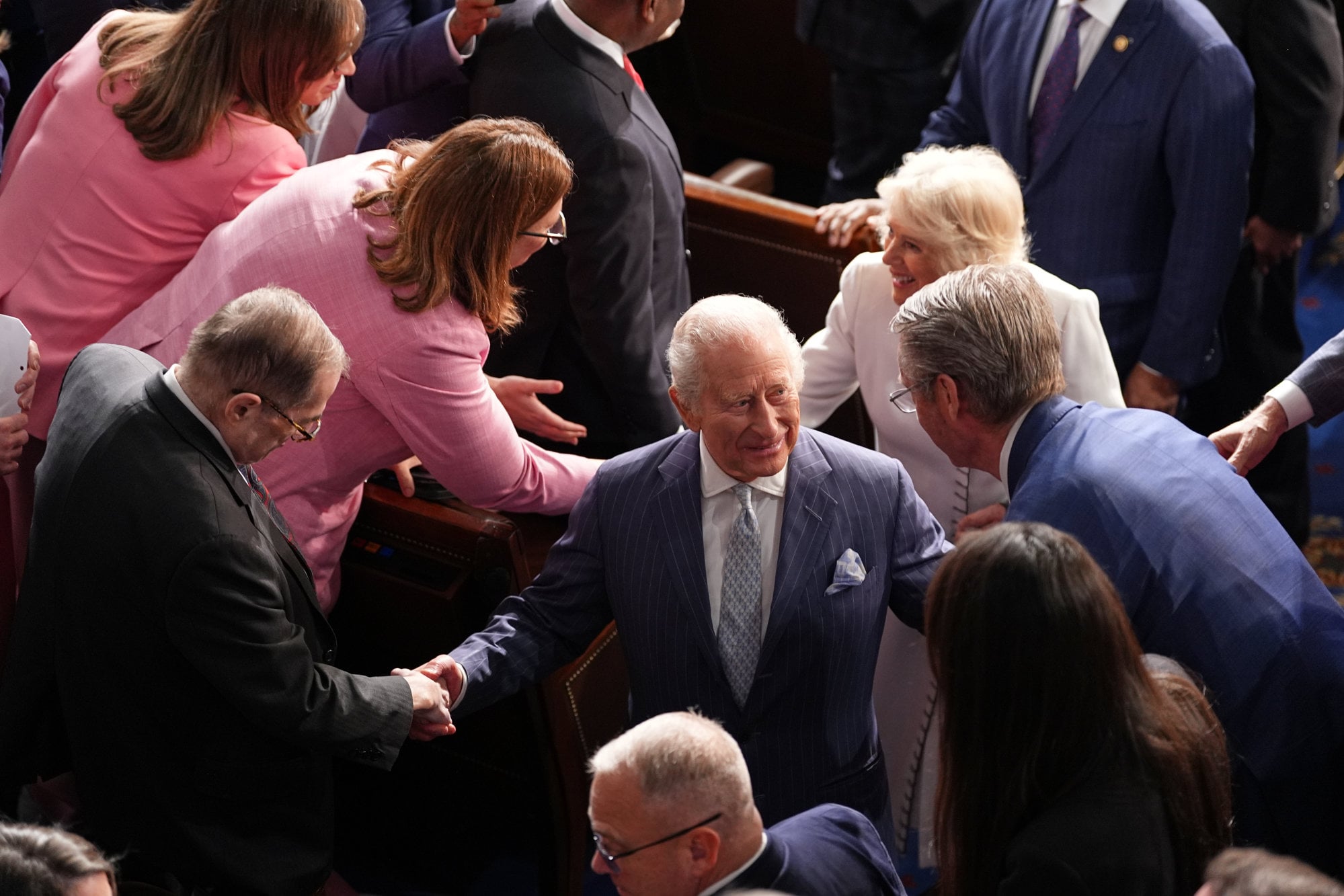 Britain's King Charles and Queen Camilla depart after speaking to a joint meeting of Congress in Washington on Tuesday. Photo: AP