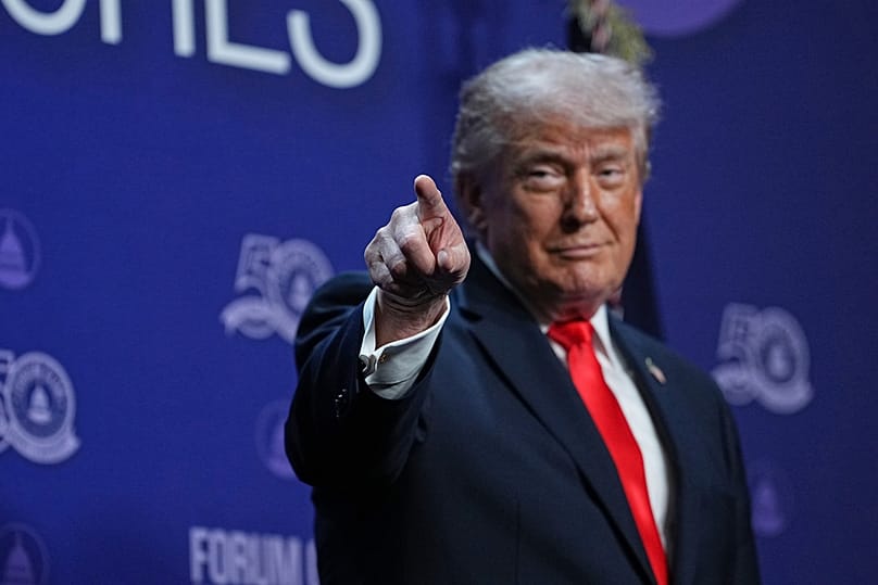 US President Donald Trump speaks at the Raymond F. Kravis Centre for the Performing Arts in West Palm Beach Florida, Friday, May 1, 2026 Matt Rourke/Copyright 2026 The AP. All rights reserved.
