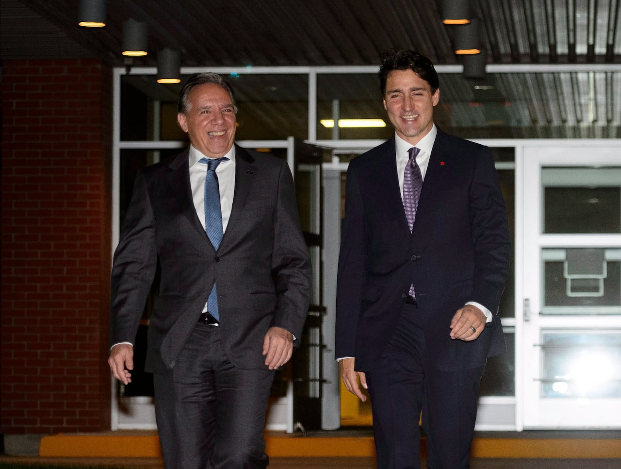 Prime Minister Justin Trudeau, right, and premier-designate of Quebec Francois Legault depart Ottawa for Yerevan, Armenia in October 2018. Trudeau and Legault attended the Francophonie summit. Trudeau was the first Canadian prime minister to go to Armenia. (Sean Kilpatrick/The Canadian Press)