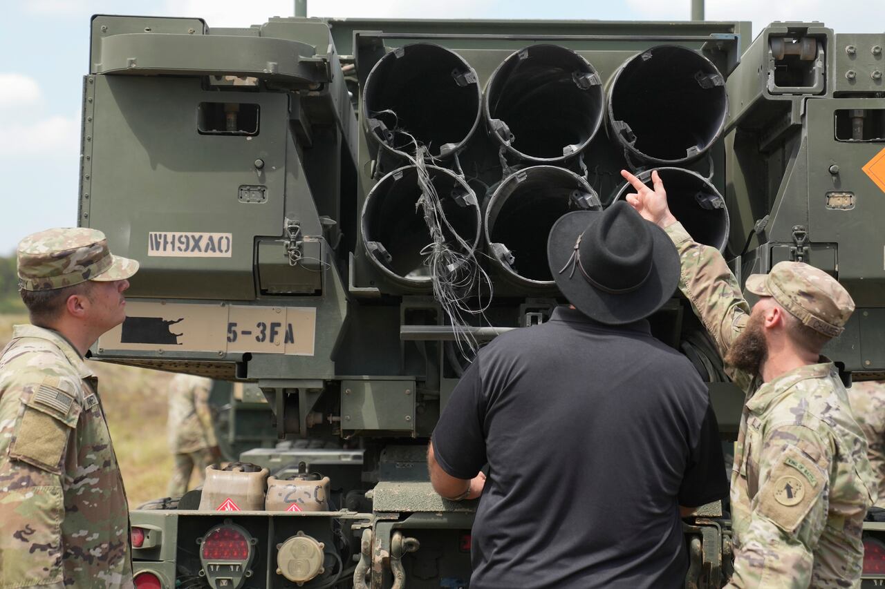 U.S. soldiers inspect a U.S. M142 High Mobility Artillery Rocket System (HIMARS) during a joint military drill in the Philippines on March 31, 2023.