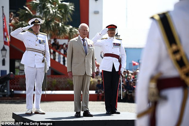 He was given a ceremonial welcome as he became the first reigning monarch to visit the island in its more than 400-year history 