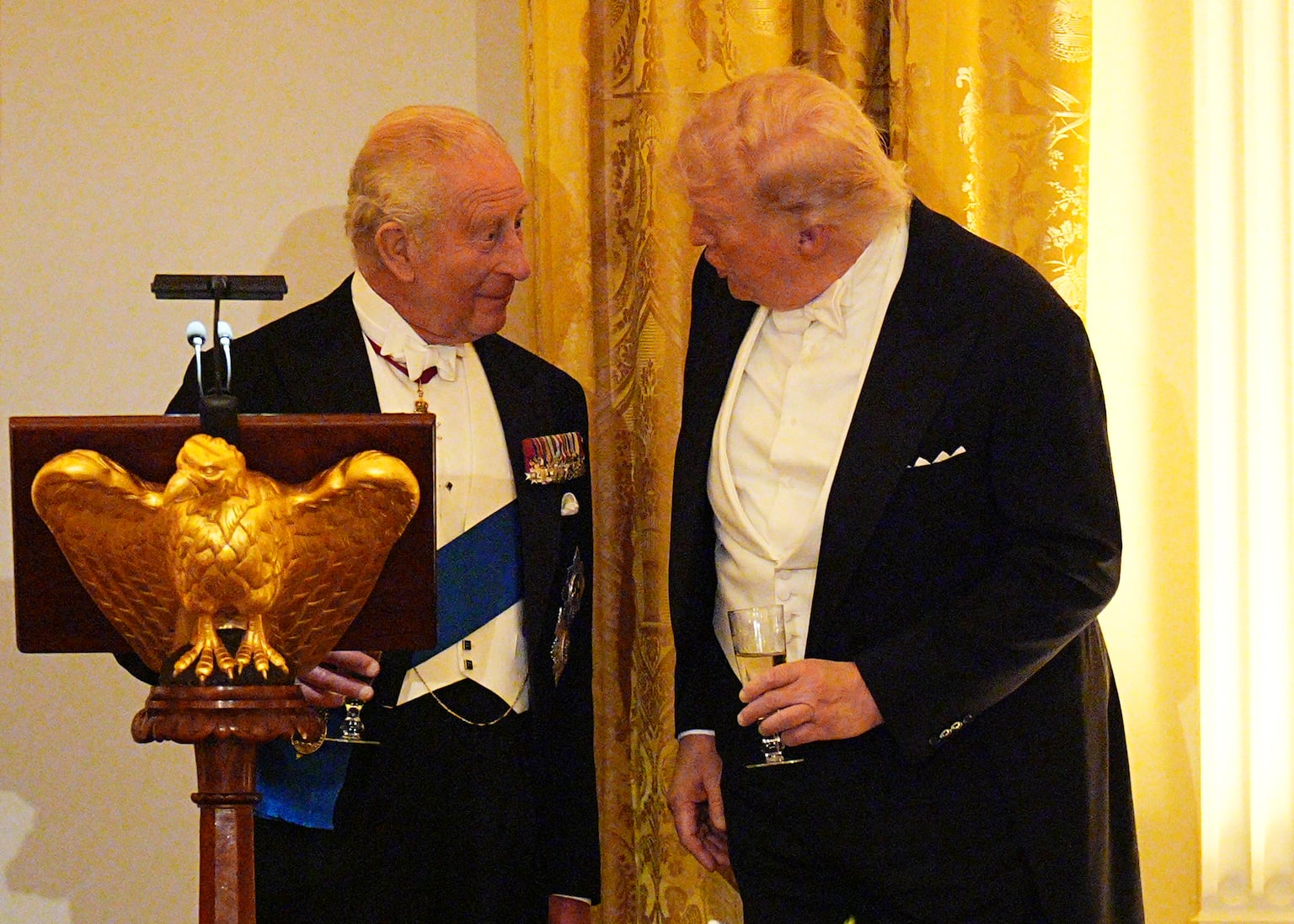 King Charles and US President Donald Trump at the state dinner for the King and Queen Camilla at the White House