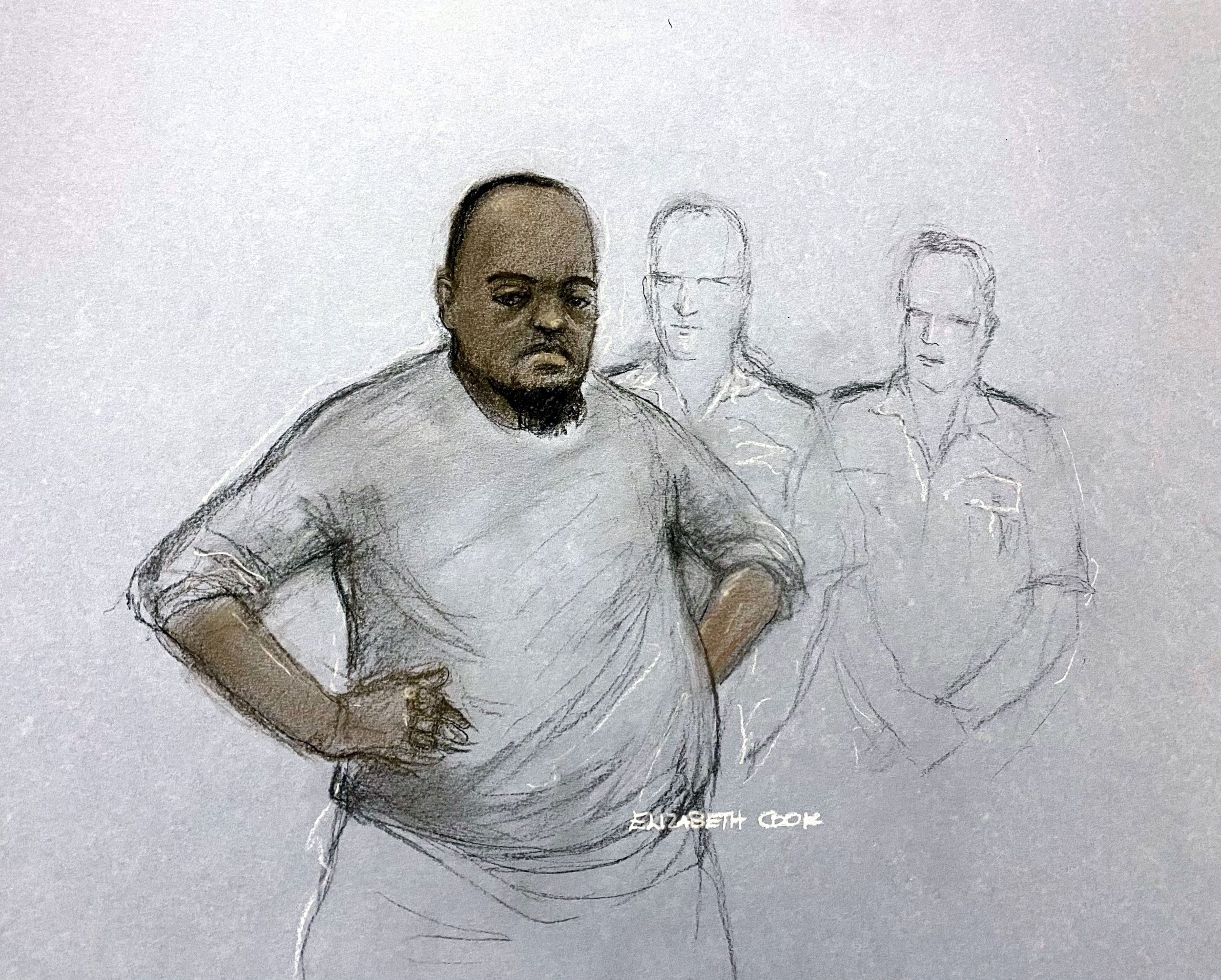 Court artist drawing of Essa Suleiman appearing at Westminster Magistrates Court (Elizabeth Cook/PA) (PA Wire)