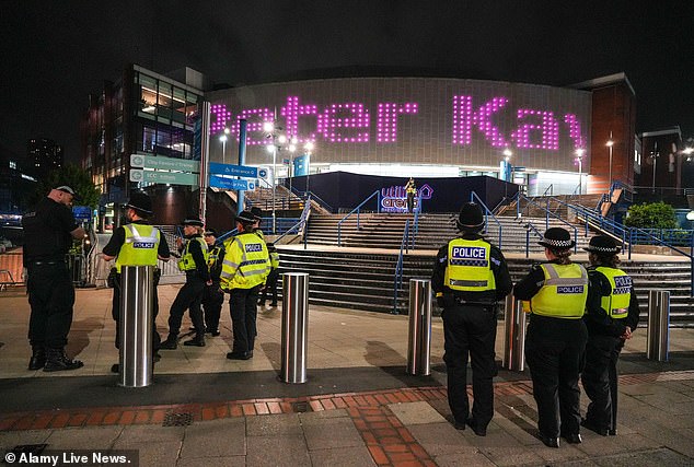 Police were outside the arena on Friday as a search was carried out, following the discovery of a 'potentially suspicious bag'